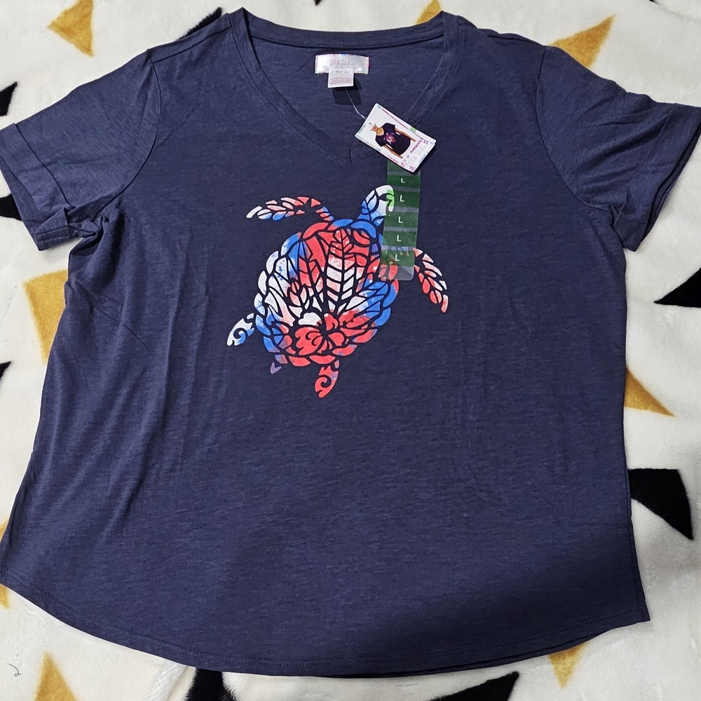 Navy T-Shirt with Turtle Graphic